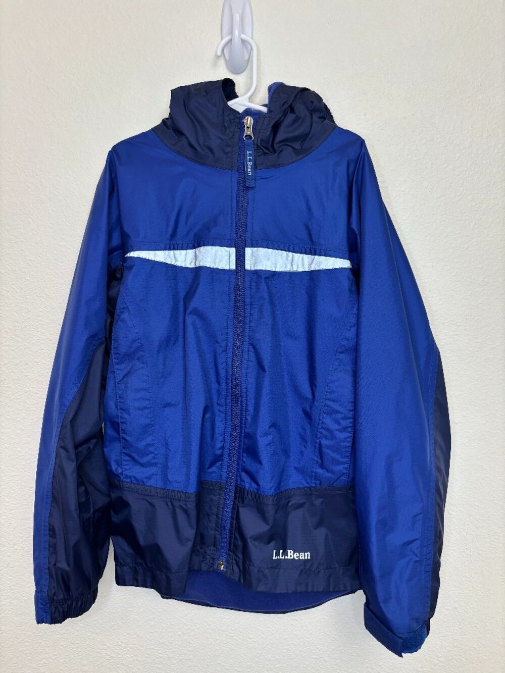 LL Bean Kids' Trail Model Rain Jacket Insulated Blue Black Boys 8